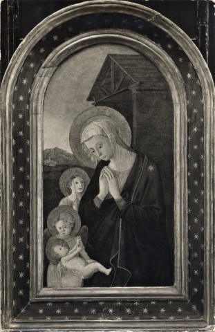 Anonimo — Pseudo Pier Francesco Fiorentino - sec. XV - Madonna in adorazione del Bambino con san Giovannino e un angelo — insieme